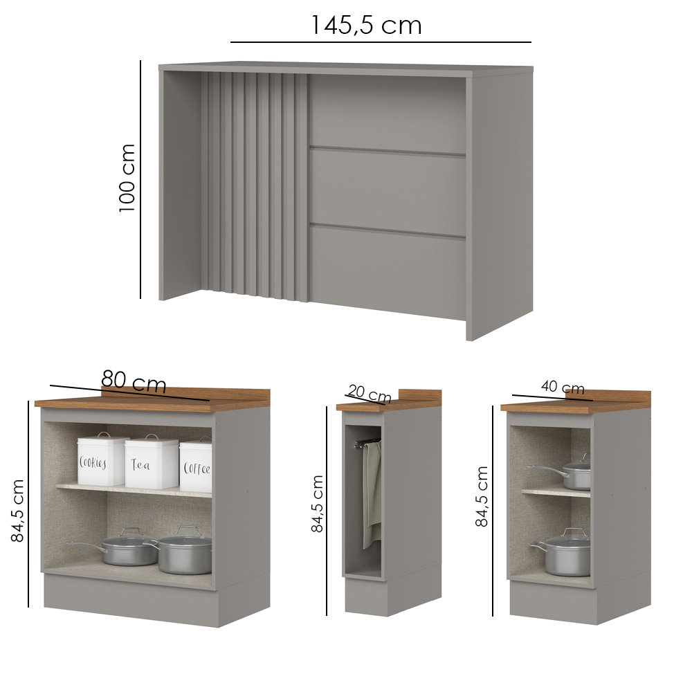 Bancada E Balcao Gourmet 146cm CE818 Americana Cinza Nature Henn