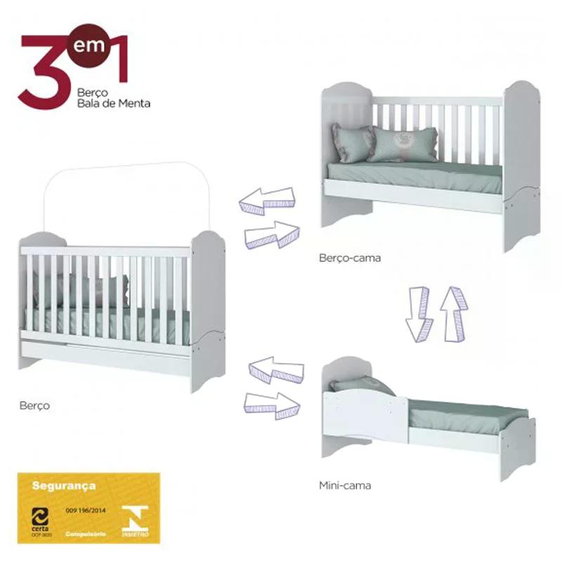 Berço Mini Cama Bala de Menta Branco - Móveis Henn
