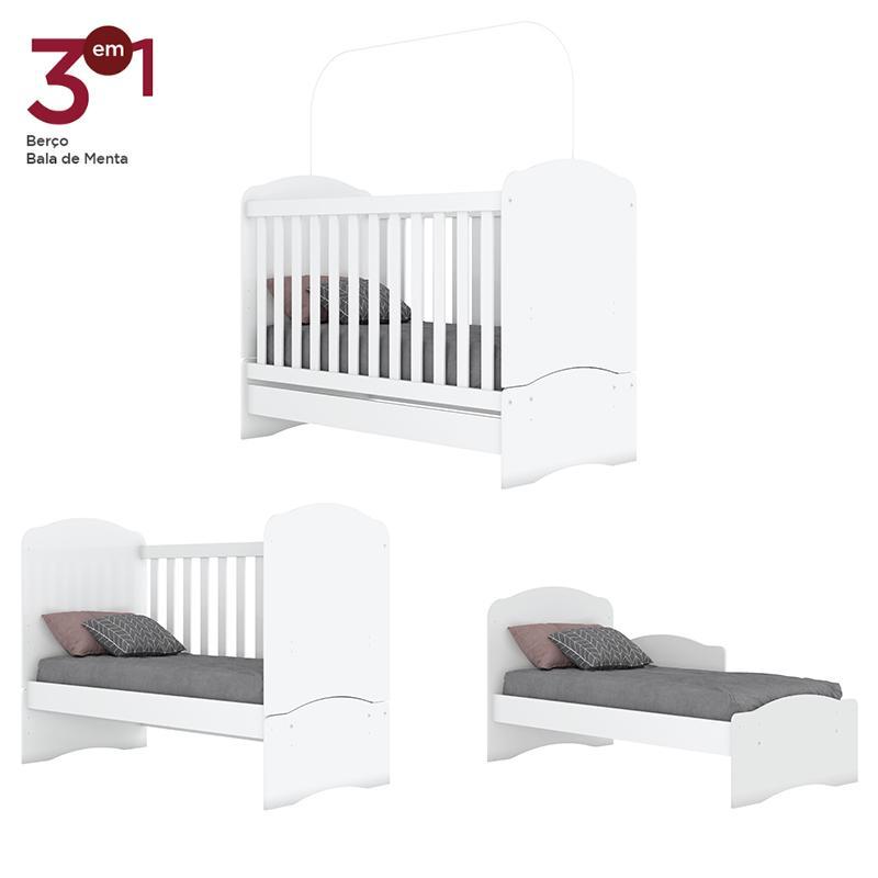 Berço Mini Cama Bala de Menta Branco com Colchão - Móveis Henn