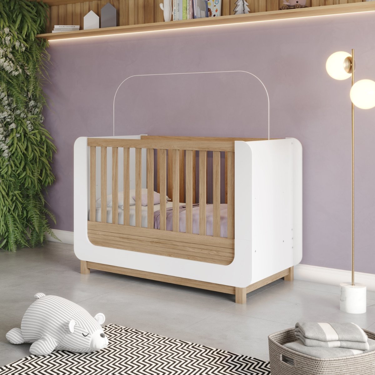 Berço Mini-cama 2 em 1 - Aconchego Branco / Jequitibá HP