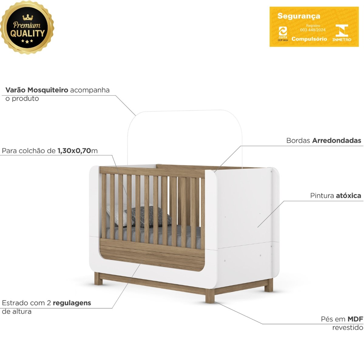 Berço Mini-cama 2 em 1 - Aconchego Branco / Jequitibá HP
