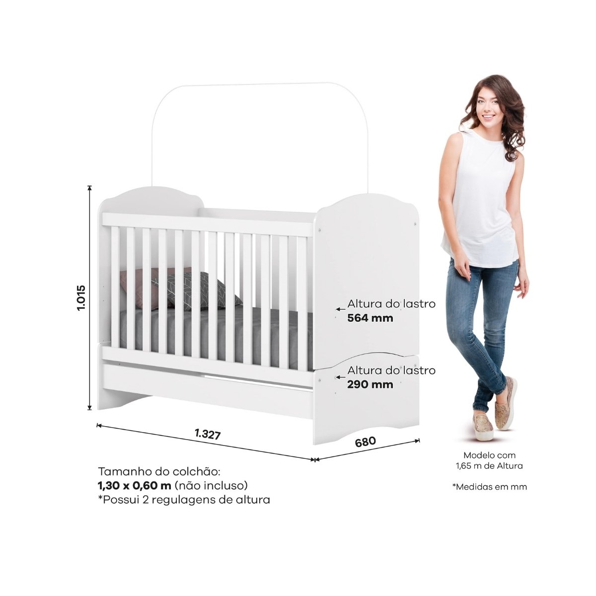 Berço Mini-cama 2 em 1 - Bala de Menta Branco