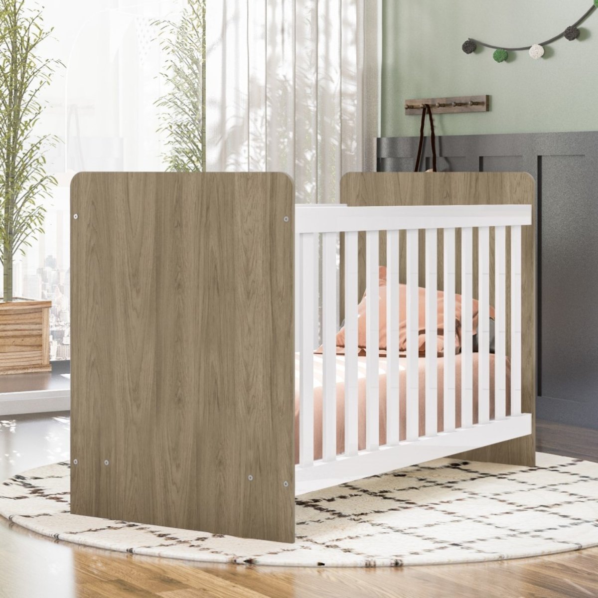Berço Mini-cama 2 em 1 - Labirinto Rústico / Branco