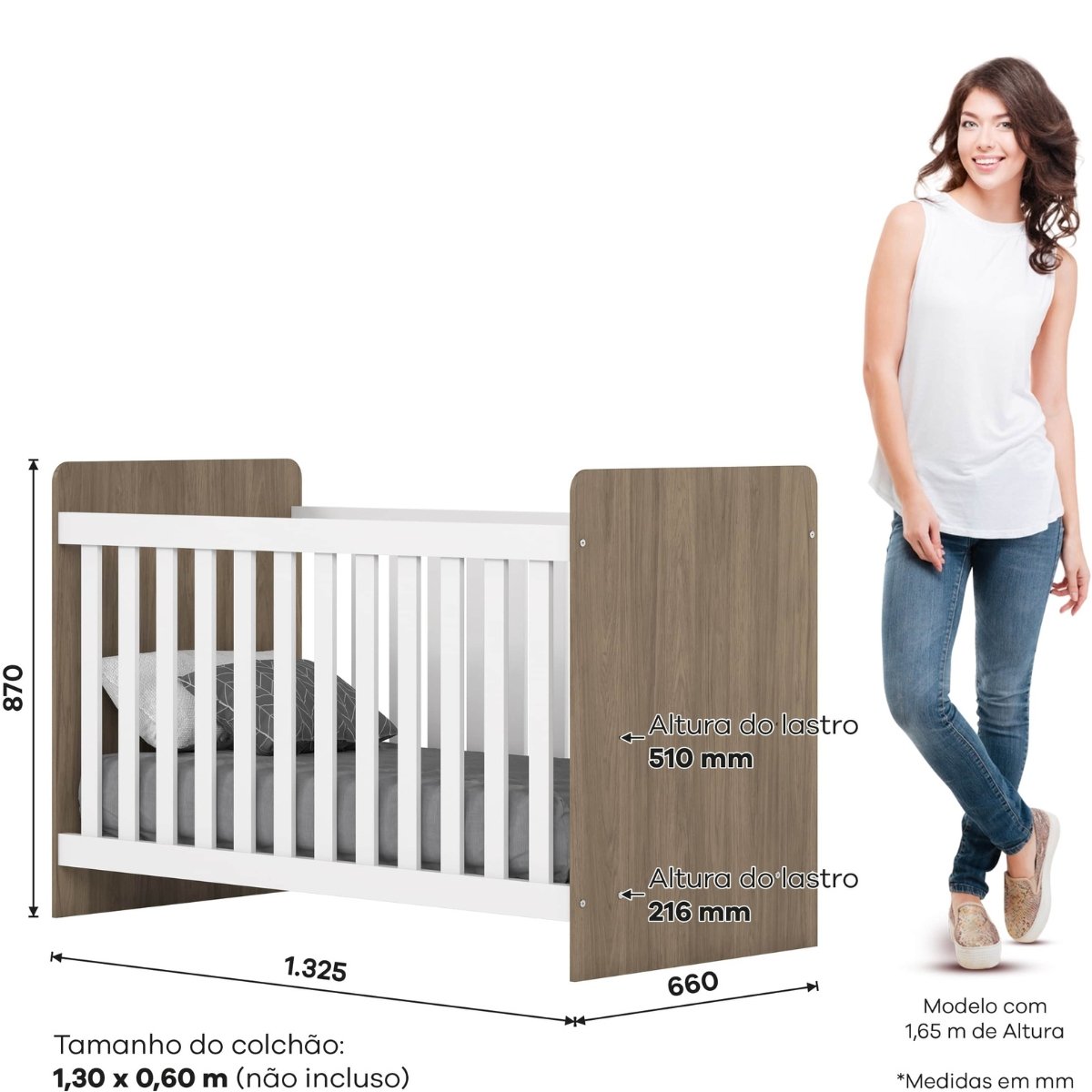 Berço Mini-cama 2 em 1 - Labirinto Rústico / Branco