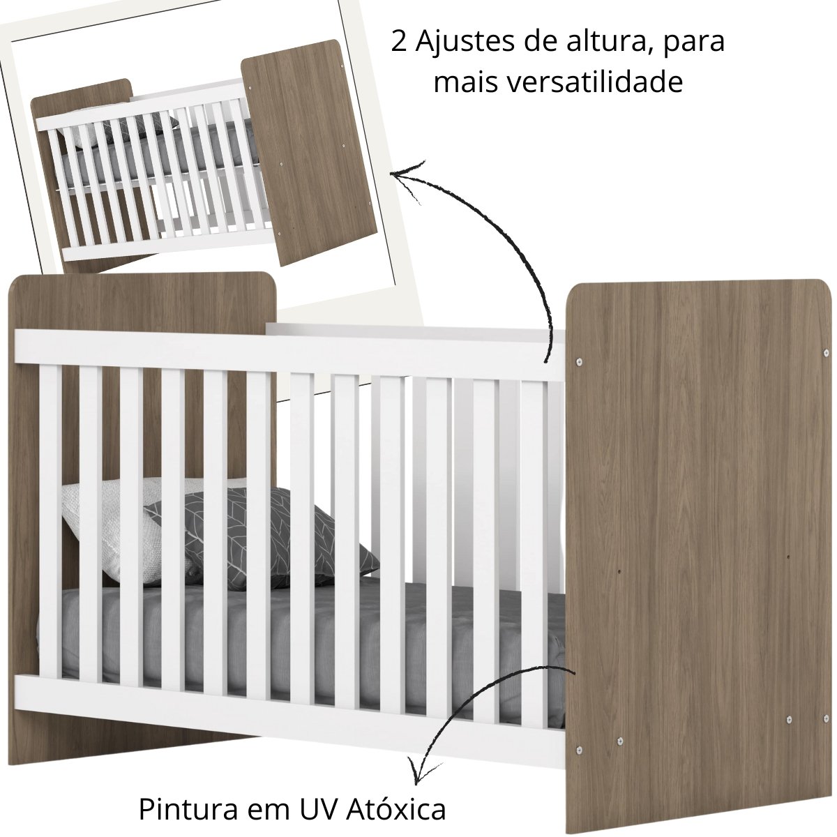 Berço Mini-cama 2 em 1 - Labirinto Rústico / Branco