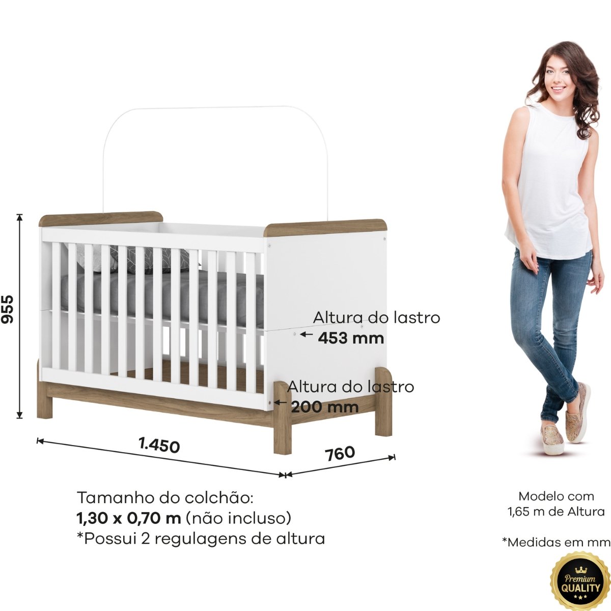 Berço Mini-cama 2 em 1 Ternura Branco / Jequitibá HP