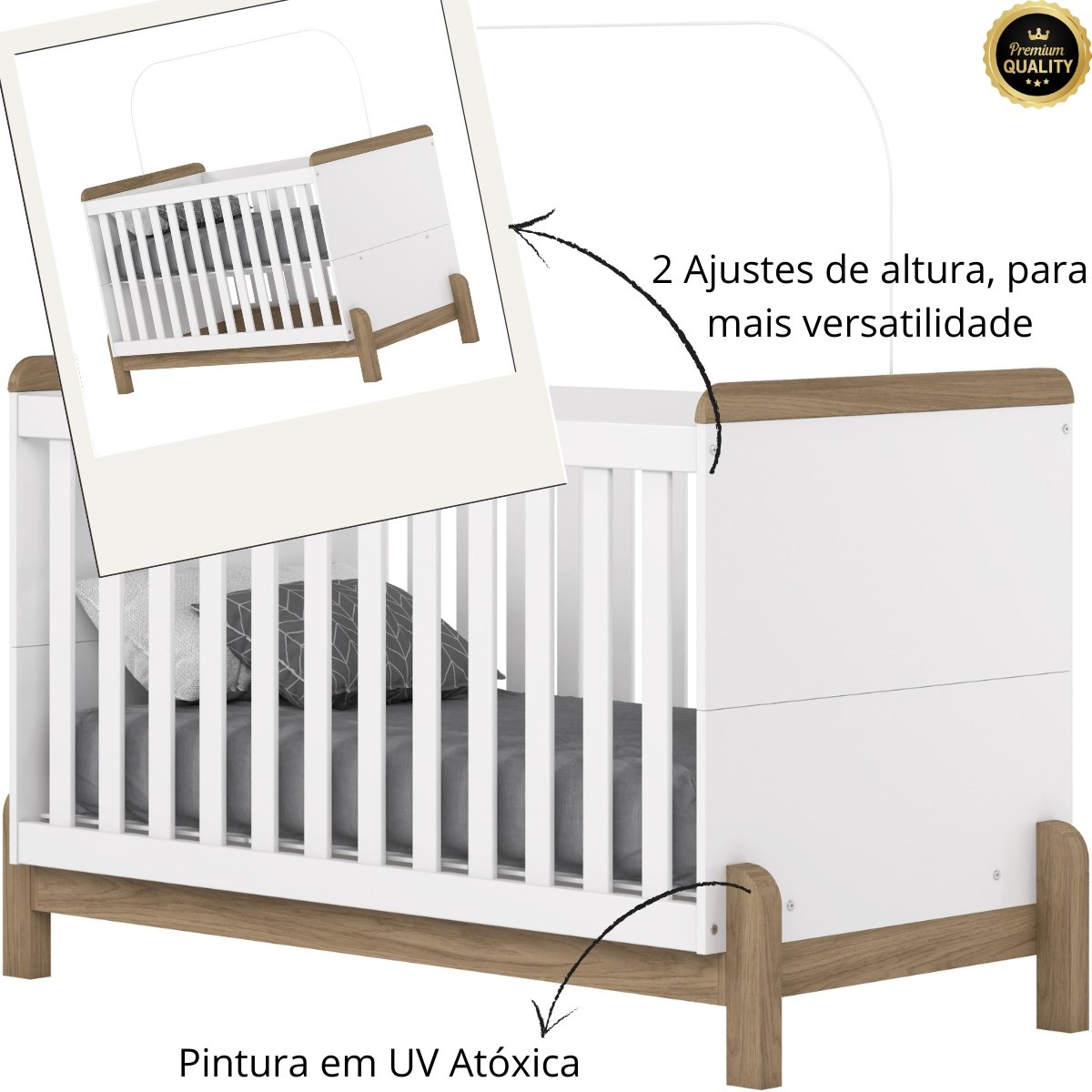 Berço Mini-cama 2 em 1 Ternura Branco / Jequitibá HP