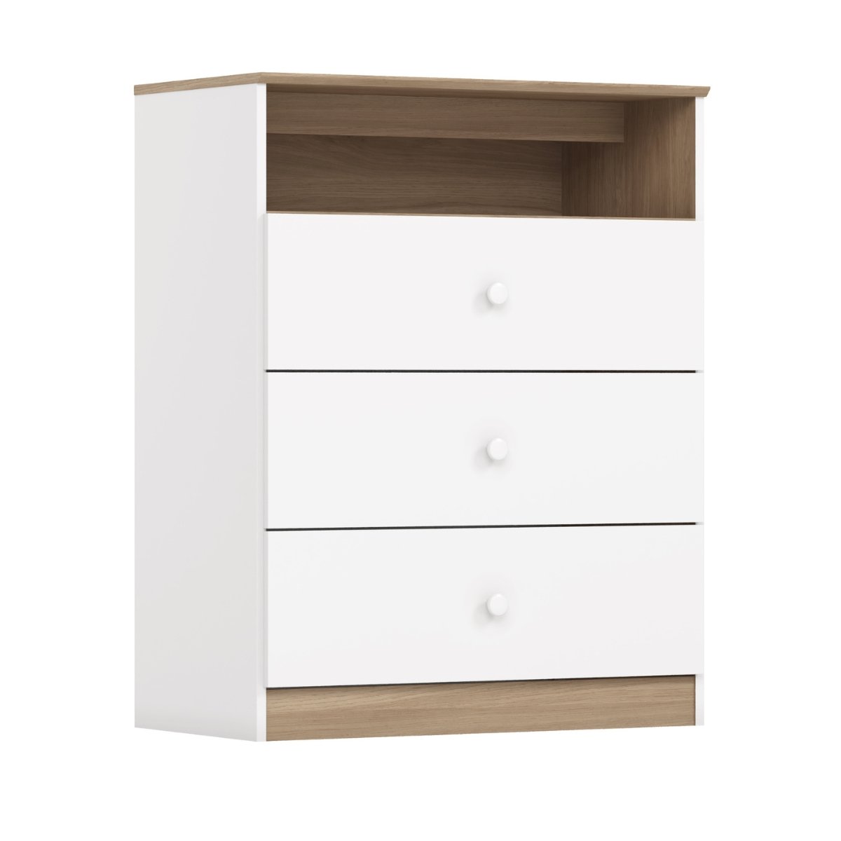 Cômoda 3 Gavetas com Nicho Decorativo - Magia Branco / Jequitibá HP