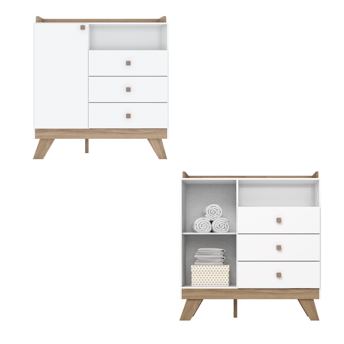 Cômoda 3 Gavetas com Porta e Nicho - Confete Branco / Jequitibá HP