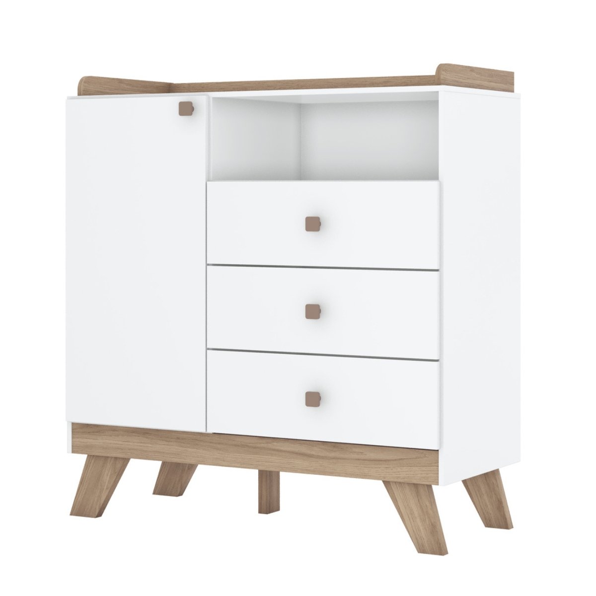 Cômoda 3 Gavetas com Porta e Nicho - Confete Branco / Jequitibá HP