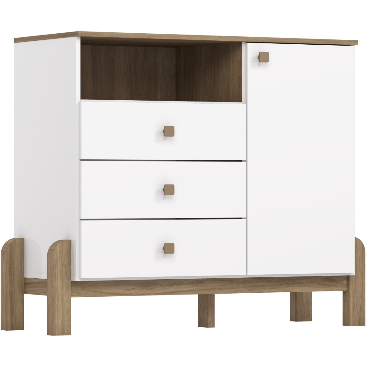 Cômoda 3 Gavetas com Porta e Nicho - Ternura Branco / Jequitibá HP
