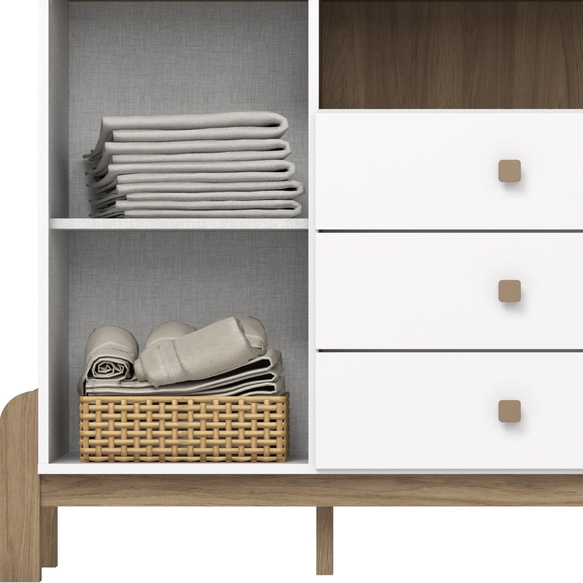 Cômoda 3 Gavetas com Porta e Nicho - Ternura Branco / Jequitibá HP