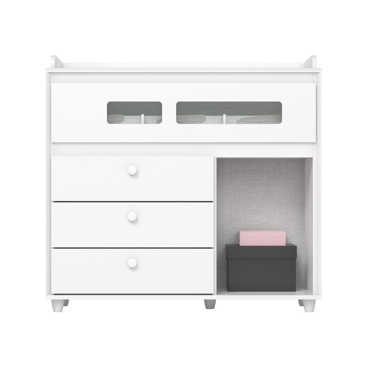 Cômoda 4 Gavetas 1 Porta e Vidro Aquarela Branco