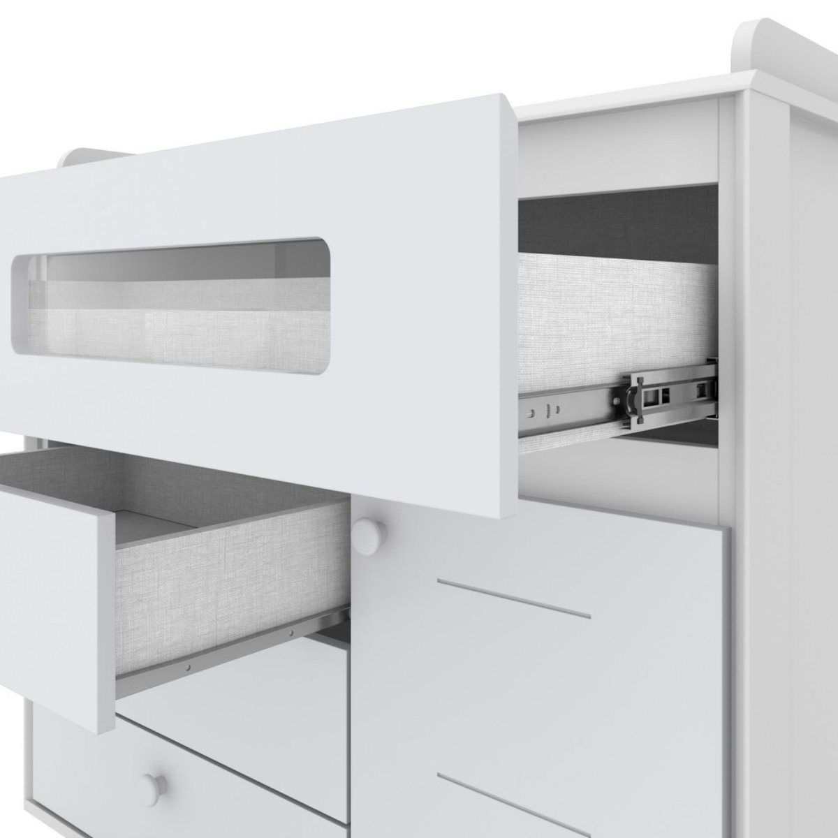 Cômoda 4 Gavetas 1 Porta e Vidro Aquarela Branco