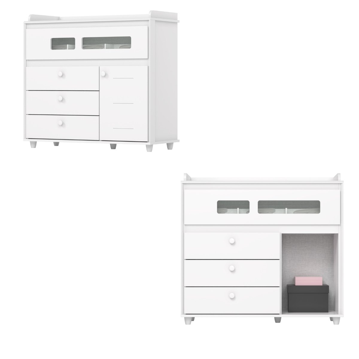 Cômoda 4 Gavetas 1 Porta e Vidro Aquarela Branco