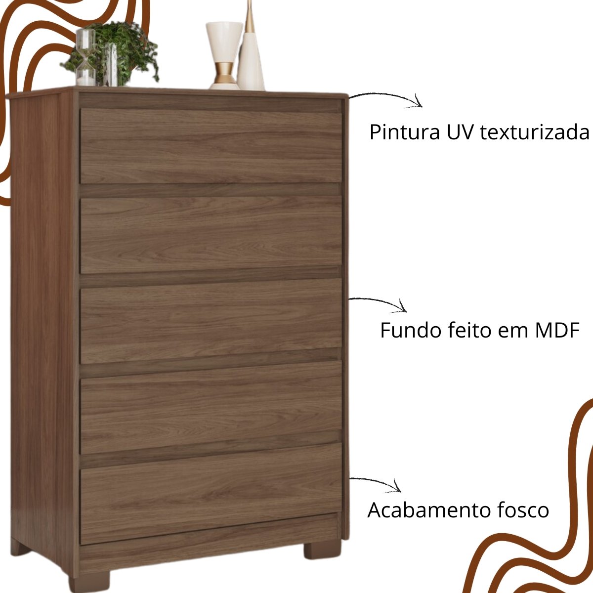 Cômoda 5 Gavetas Chanfradas Andría Castanho HP