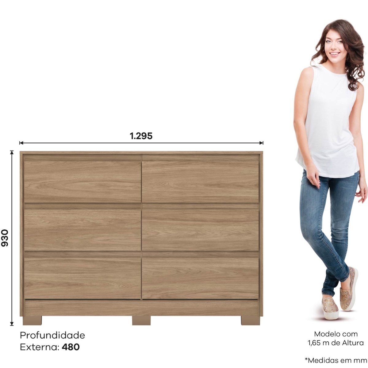 Cômoda 6 Gavetas Chanfradas Ravenna Jequitibá Brilho