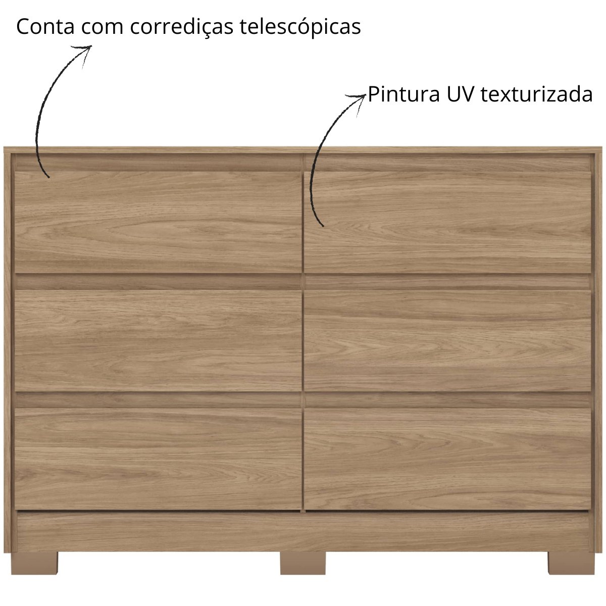 Cômoda 6 Gavetas Chanfradas Ravenna Jequitibá Brilho
