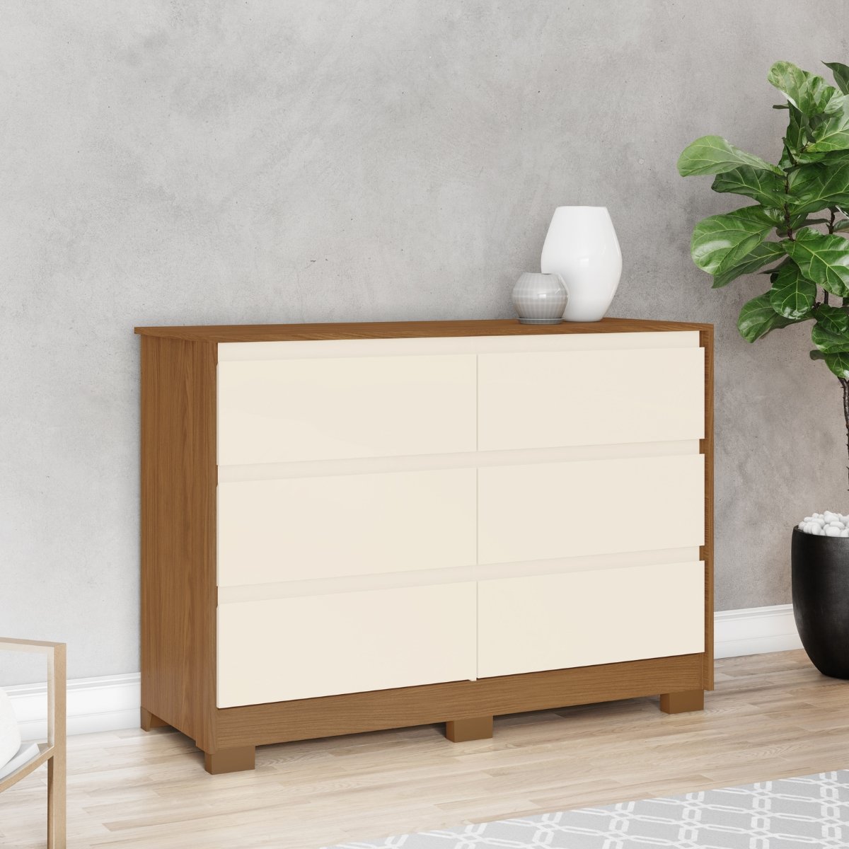 Cômoda 6 Gavetas Chanfradas Ravenna Nature / Off White