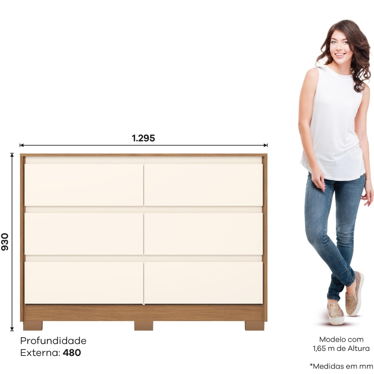 Cômoda 6 Gavetas Chanfradas Ravenna Nature / Off White