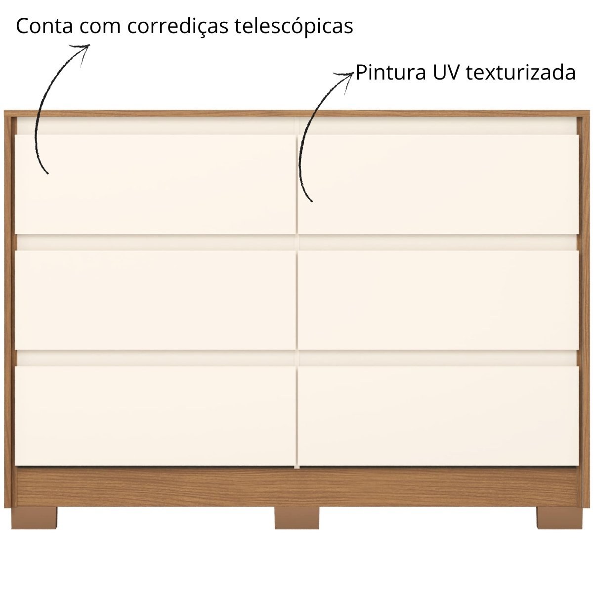 Cômoda 6 Gavetas Chanfradas Ravenna Nature / Off White