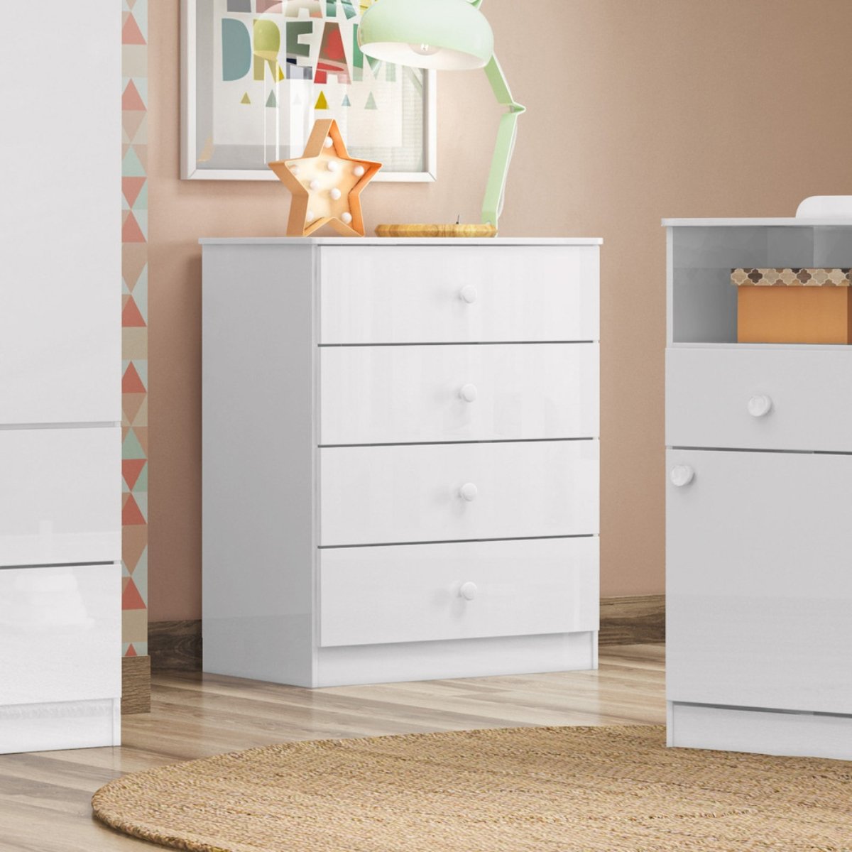 Cômoda Infantil 4 Gavetas - Labirinto Branco