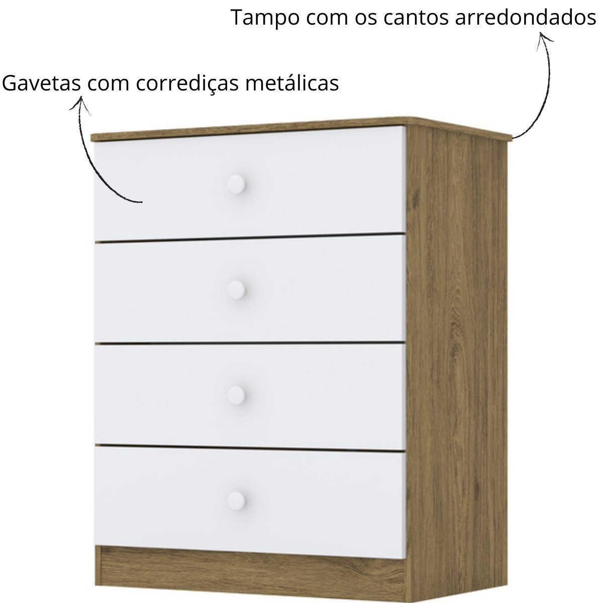 Cômoda Infantil 4 Gavetas - Labirinto Rústico / Branco