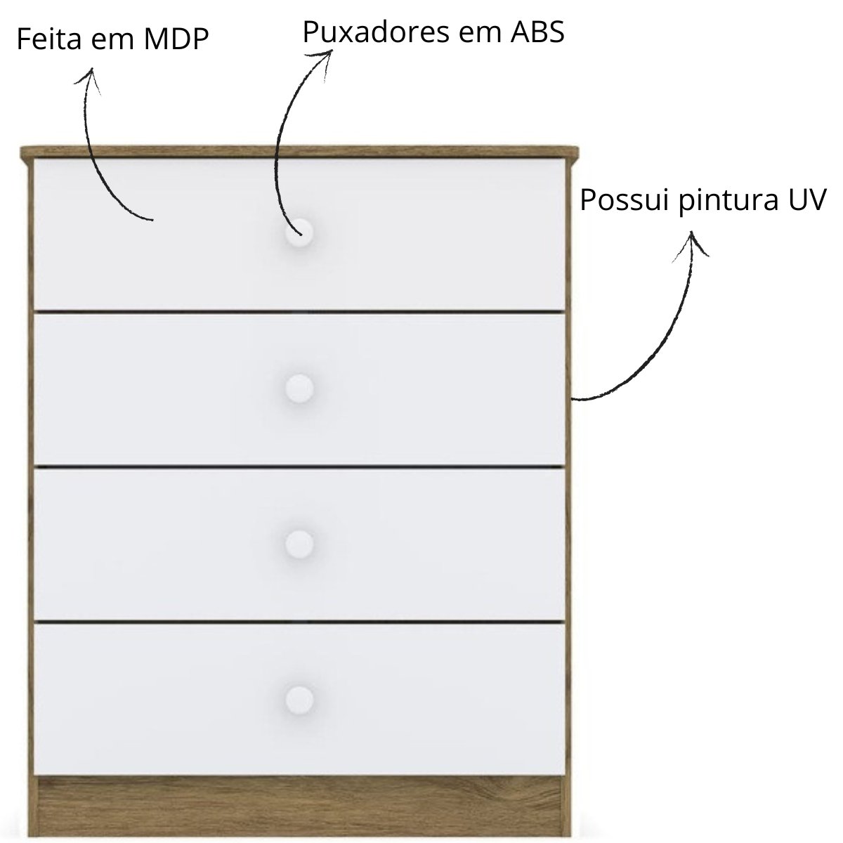 Cômoda Infantil 4 Gavetas - Labirinto Rústico / Branco