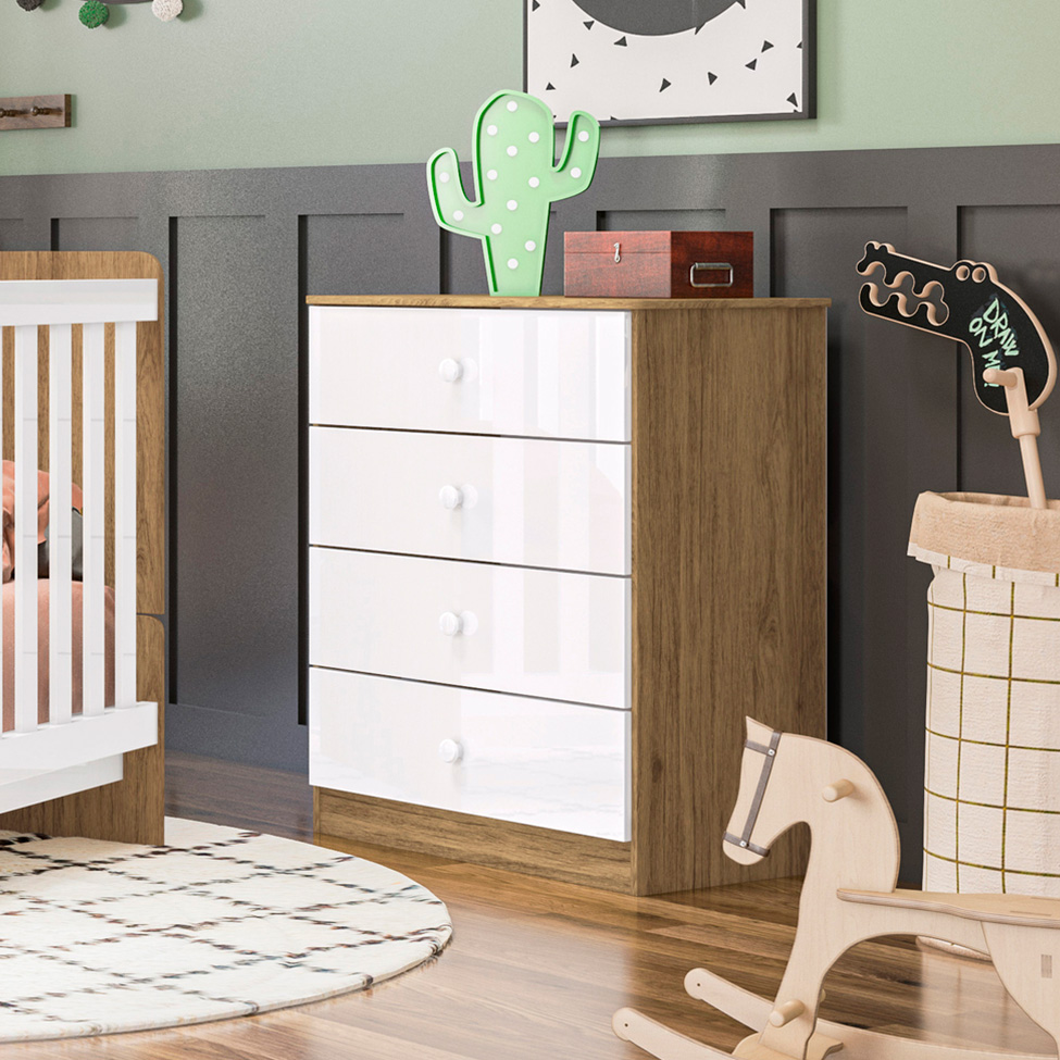 Cômoda Infantil Amarelinha 4 GV Branca e Rústico