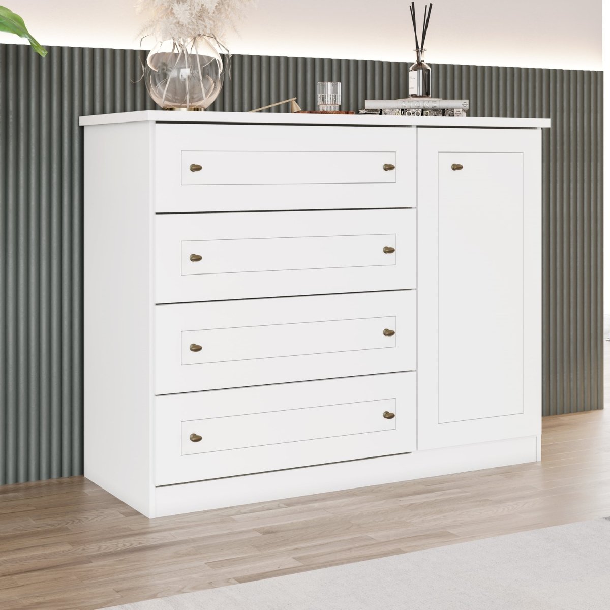Cômoda com 4 Gavetas e Porta - Americana Branco HP