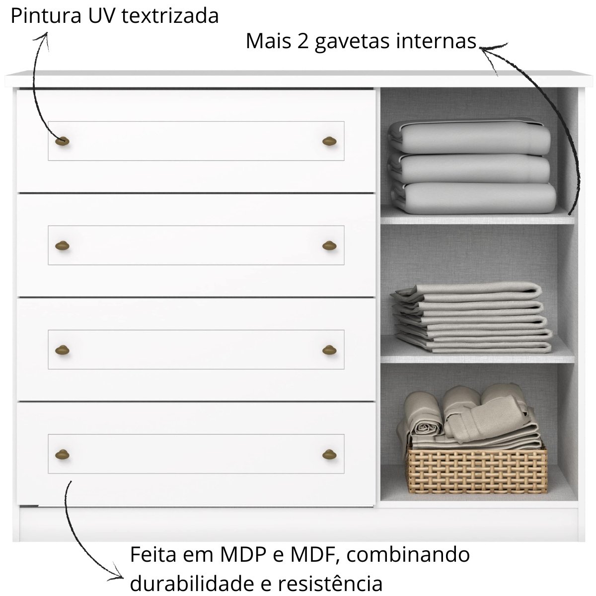 Cômoda com 4 Gavetas e Porta - Americana Branco HP