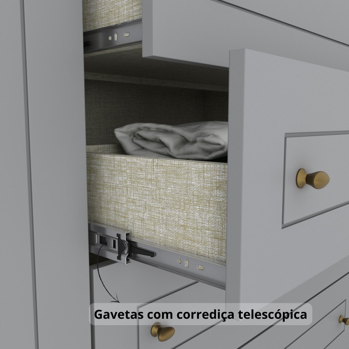 Cômoda com 4 Gavetas e Porta - Americana Cinza