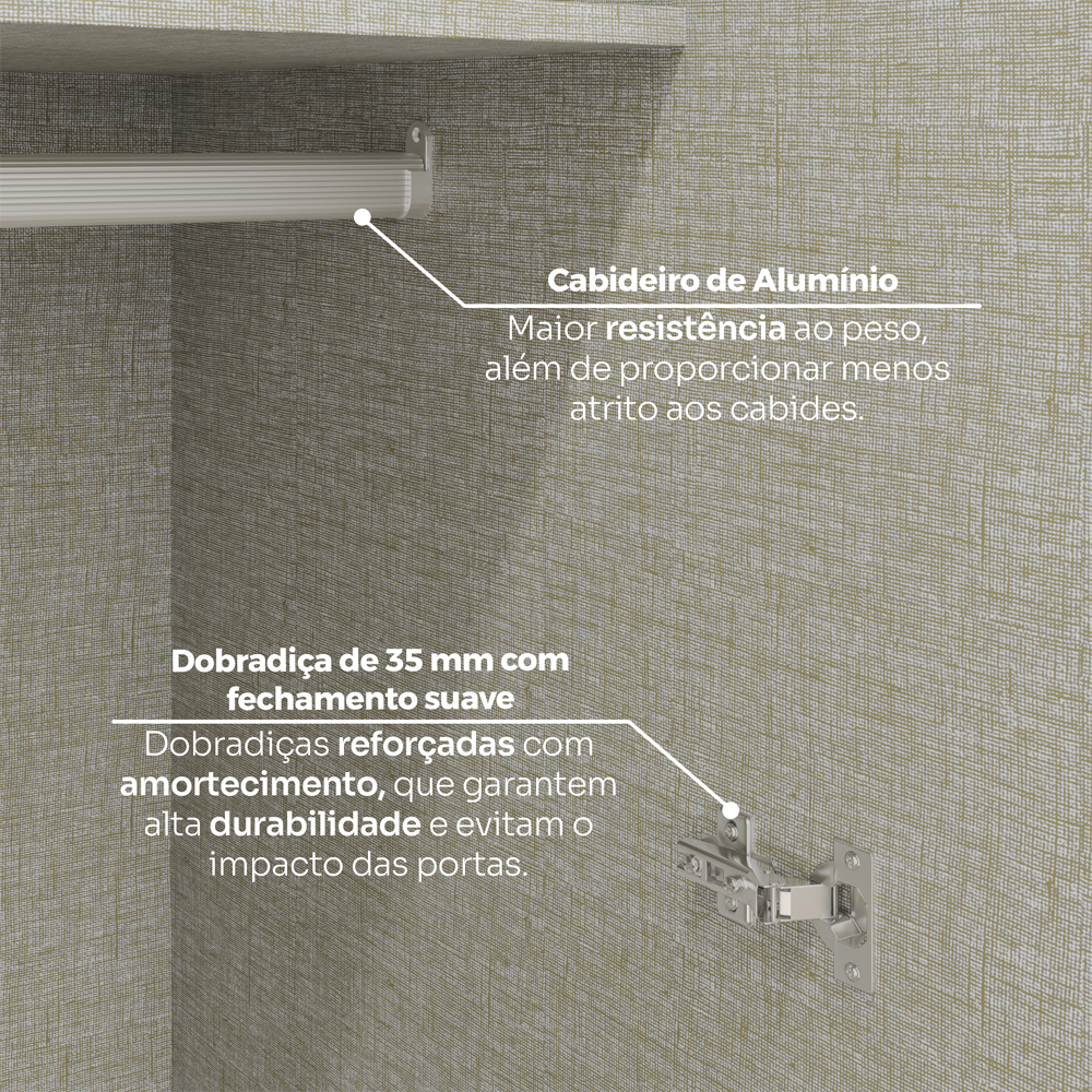 Canto Closet Modulado 2 Portas 241x110 cm Seletto Areia Jequitiba Henn