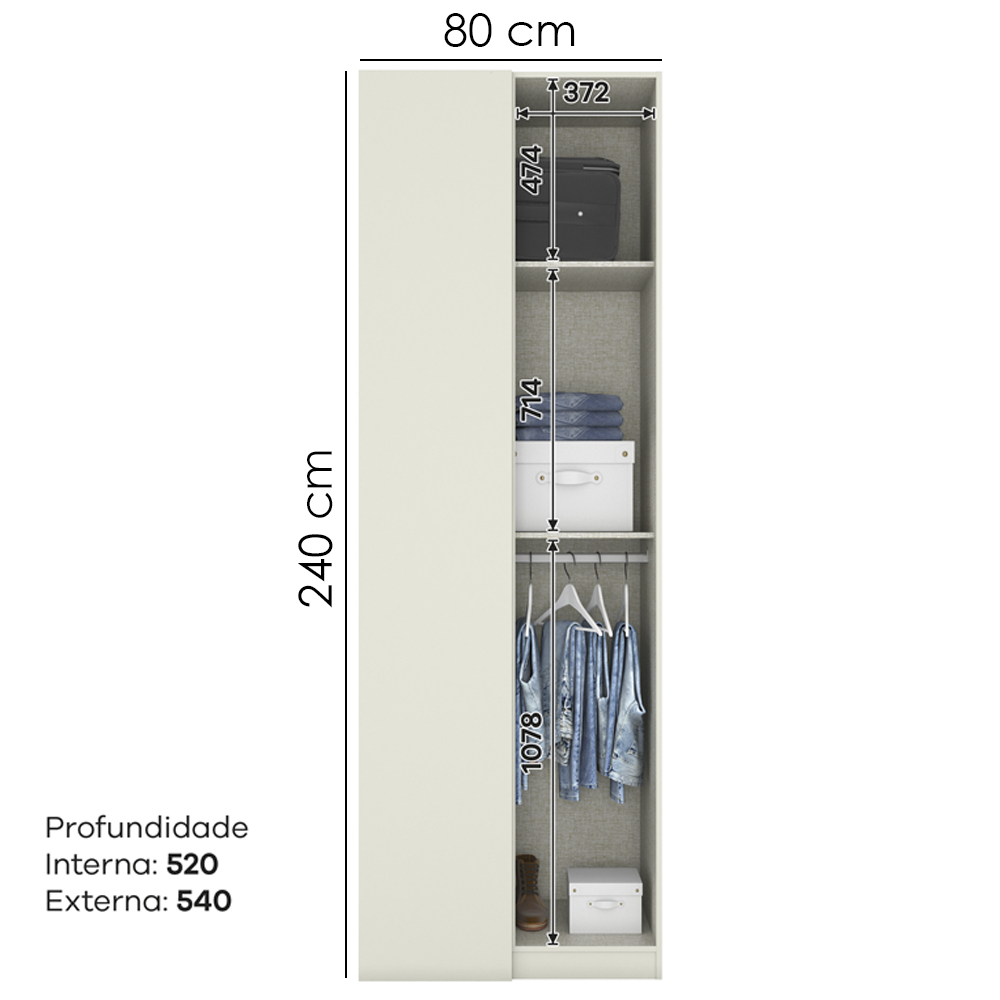 Canto Reto Modulado 1 Porta 241x80 cm Seletto Areia Jequitiba Henn