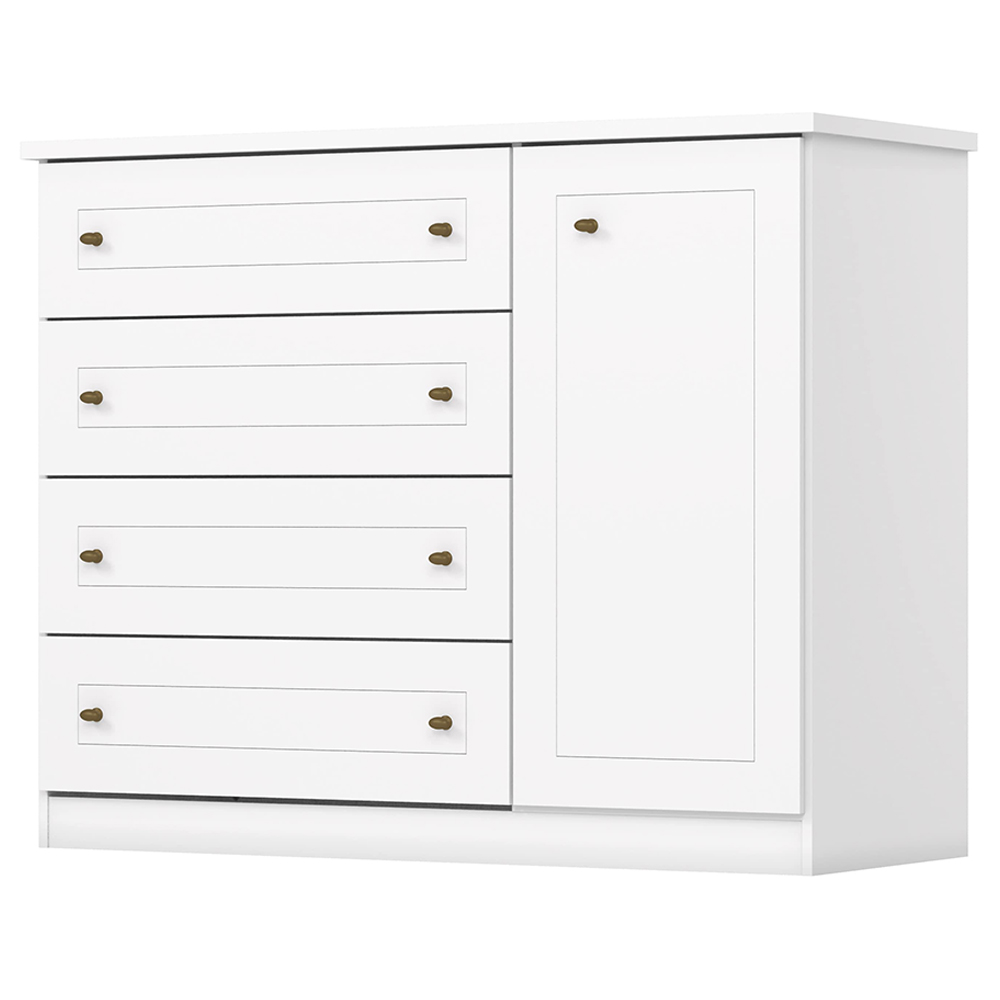 Comoda 1 Porta 4 Gavetas 126 cm Americana Branco Henn