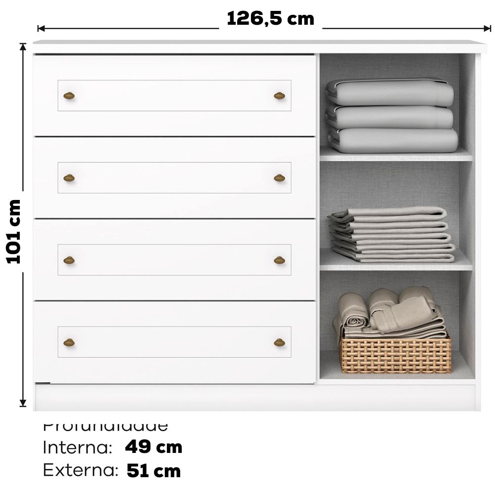 Comoda 1 Porta 4 Gavetas 126 cm Americana Branco Henn