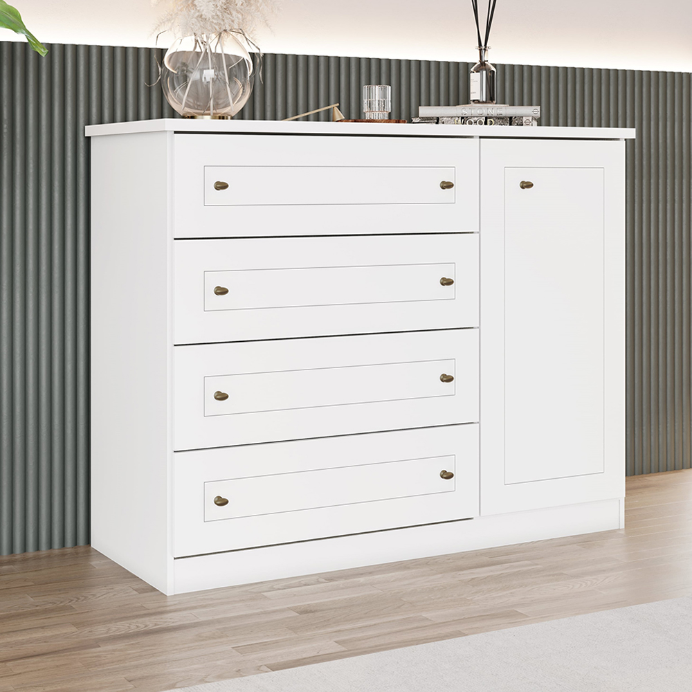 Comoda 1 Porta 4 Gavetas 126 cm Americana Branco Henn