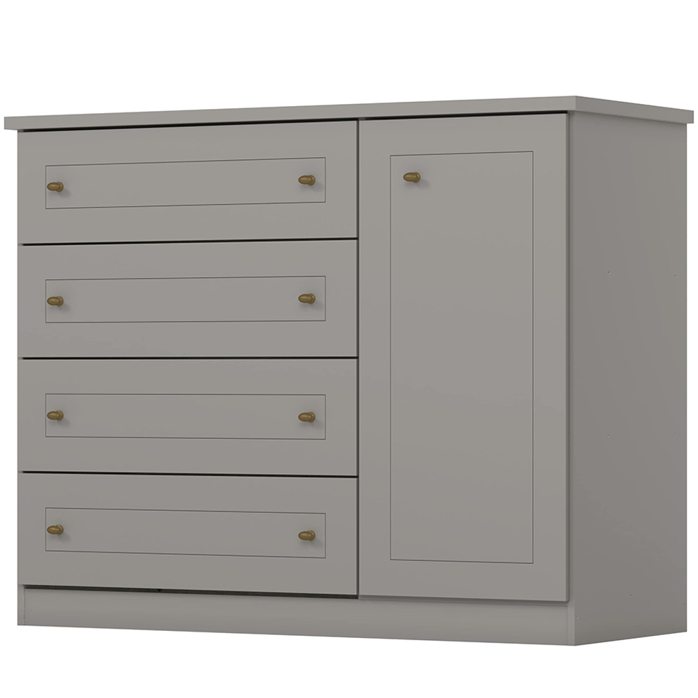 Comoda 1 Porta 4 Gavetas 126 cm Americana Cinza Henn
