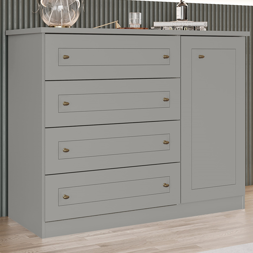 Comoda 1 Porta 4 Gavetas 126 cm Americana Cinza Henn