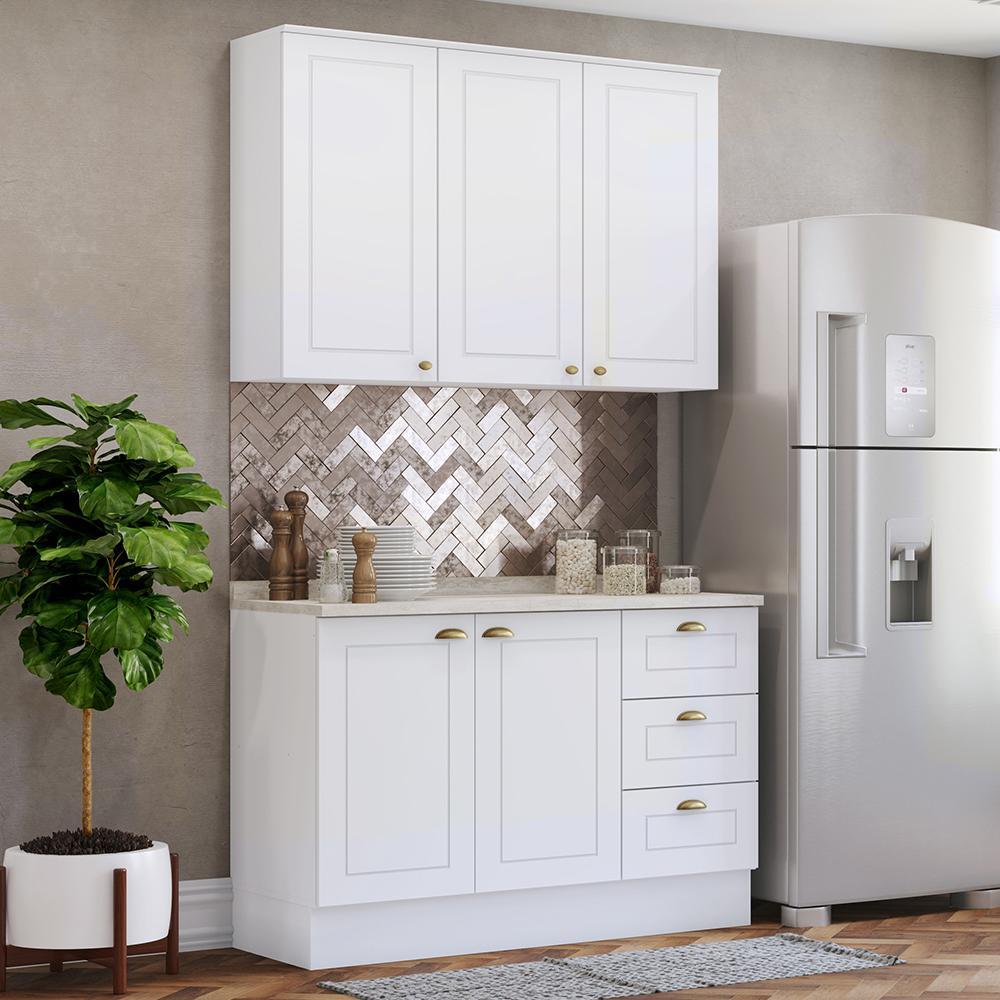 Cozinha Americana 2 Peças Branco com Tampo Calcare - Móveis Henn