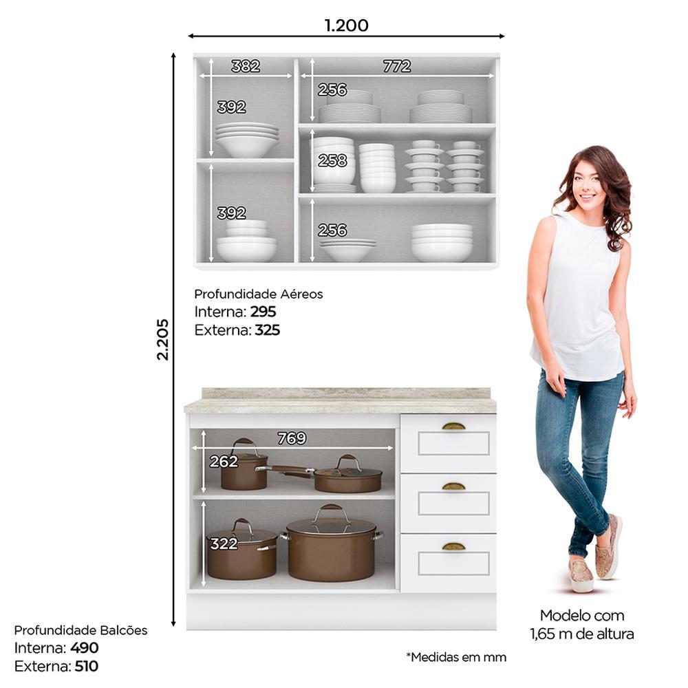 Cozinha Americana 2 Peças Branco com Tampo Calcare - Móveis Henn