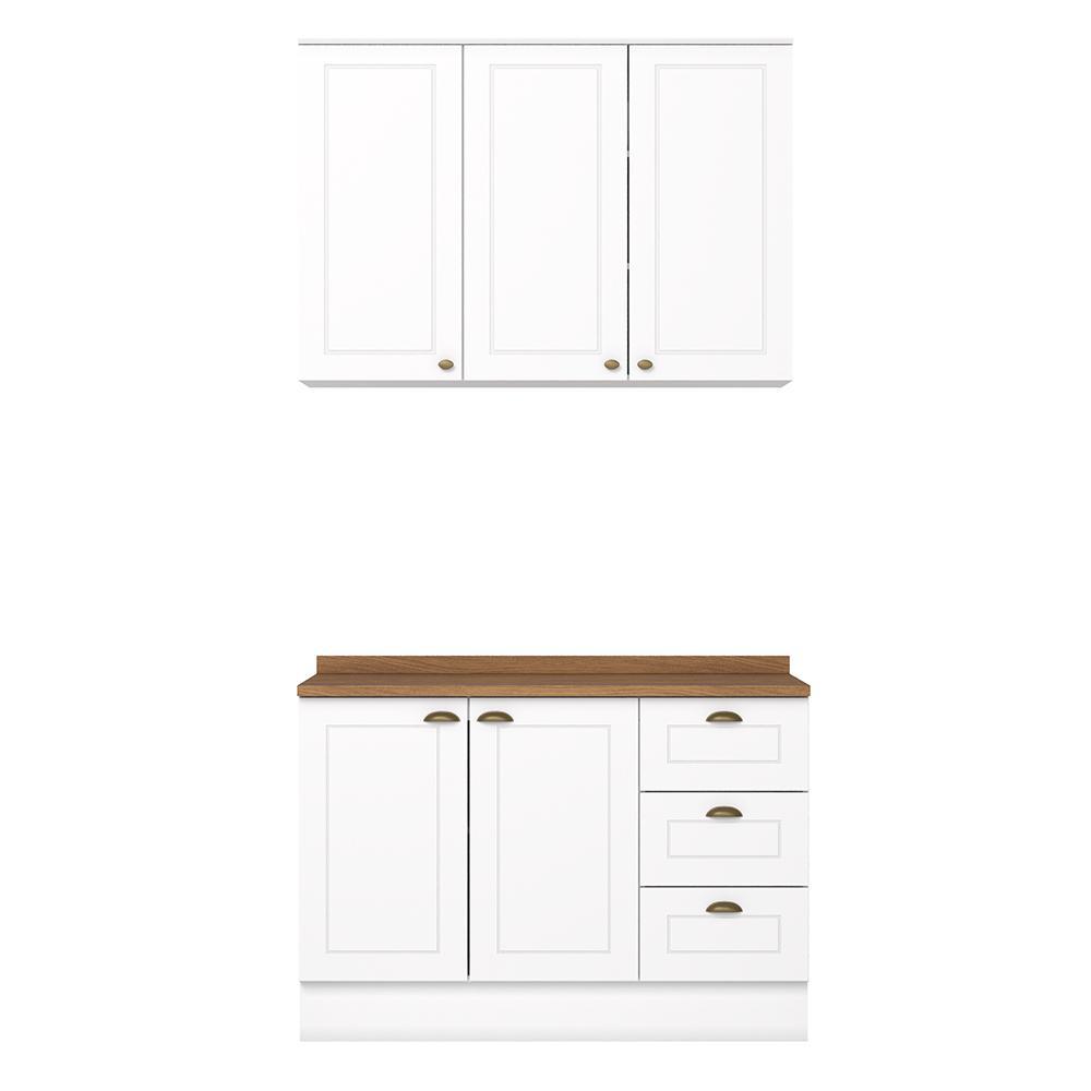 Cozinha Americana 2 Peças Branco com Tampo Nature - Móveis Henn