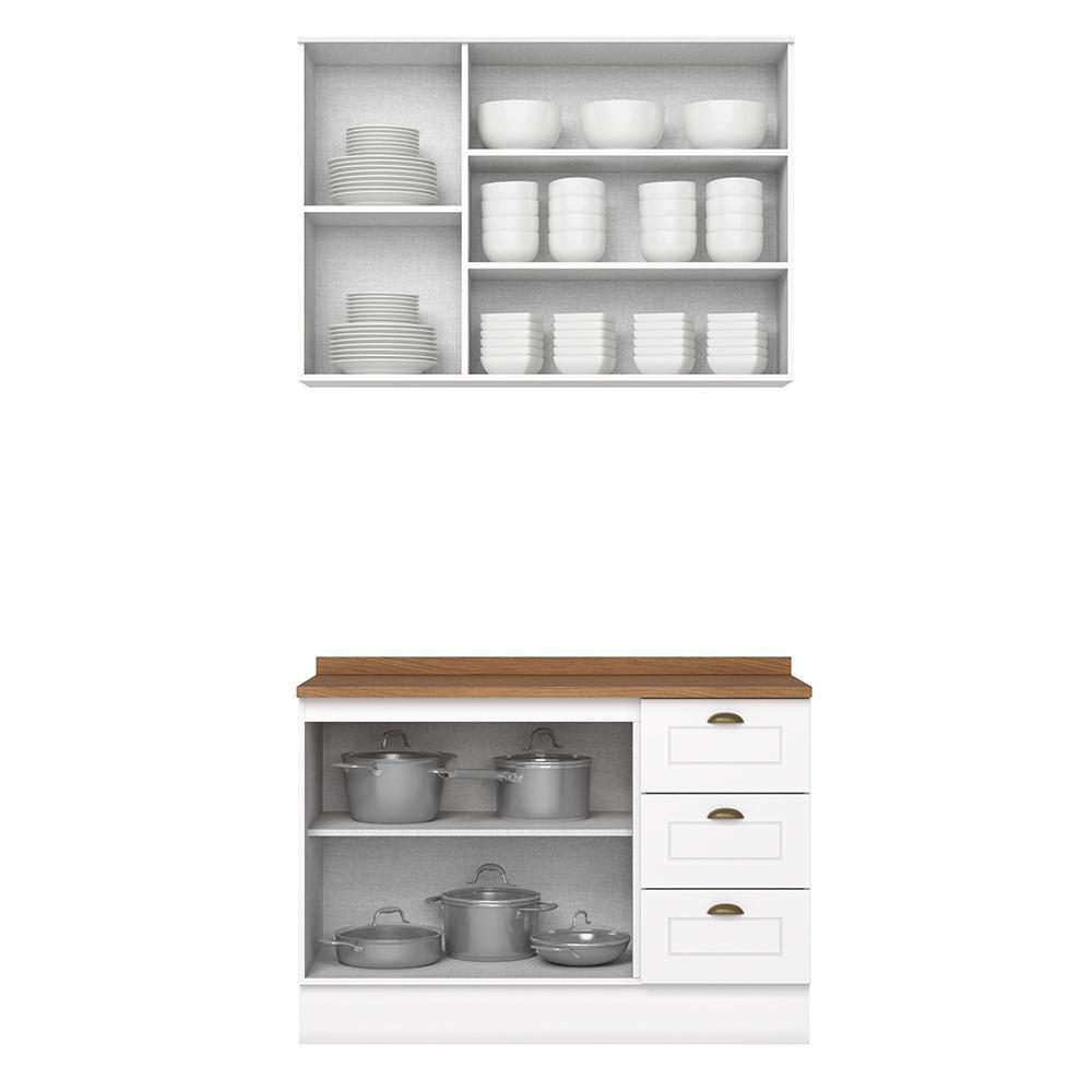Cozinha Americana 2 Peças Branco com Tampo Nature - Móveis Henn