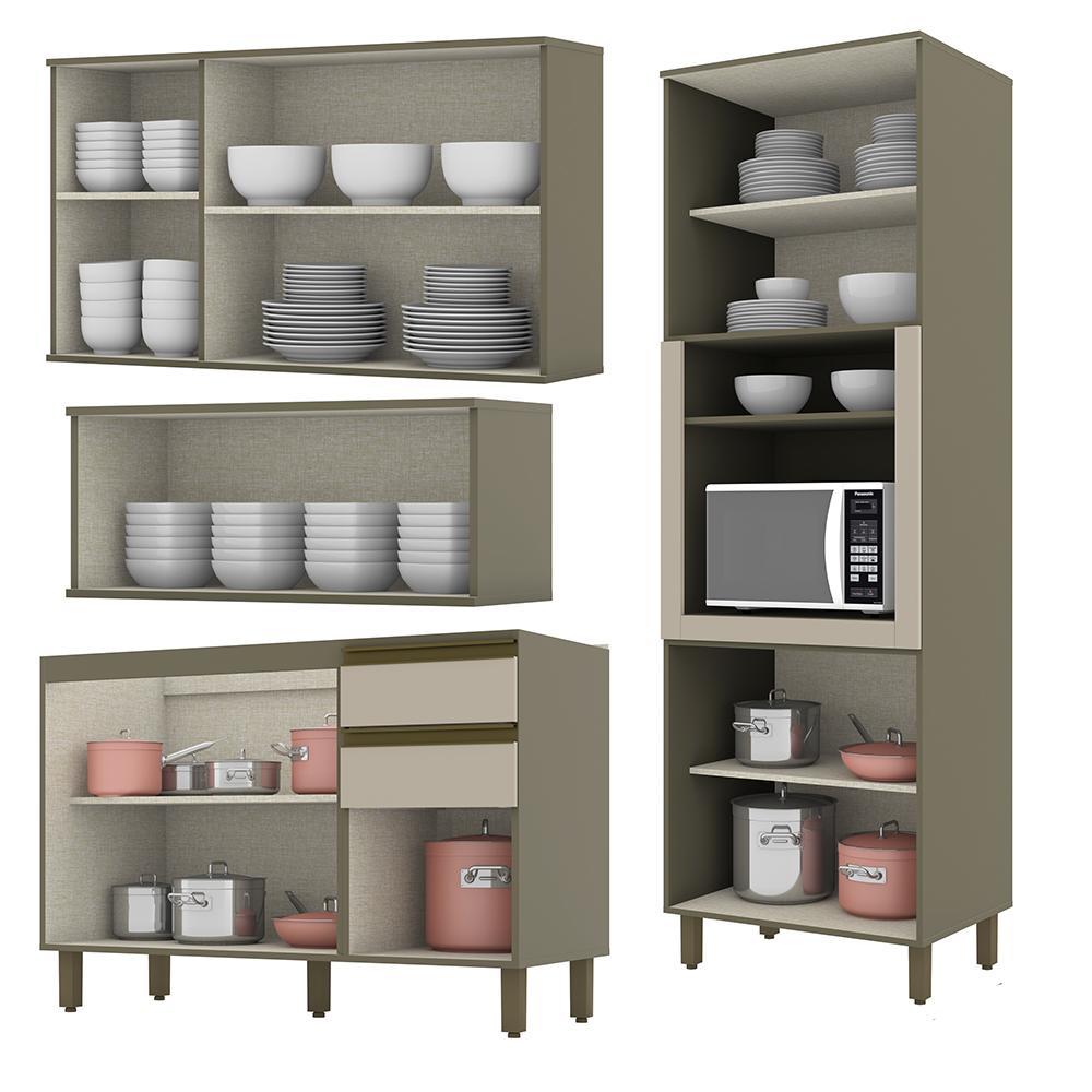 Cozinha Completa 4 Peças Connect  Duna/Cristal com Torre Quente 1 Forno - Móveis Henn