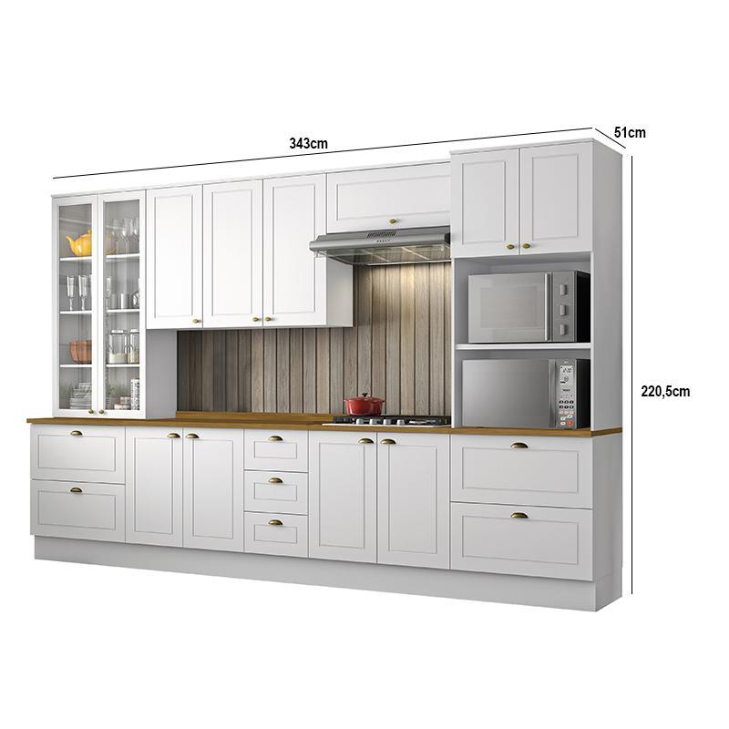 Cozinha Completa 6 Peças Americana Branco com Cristaleira Tampo Nature - Móveis Henn