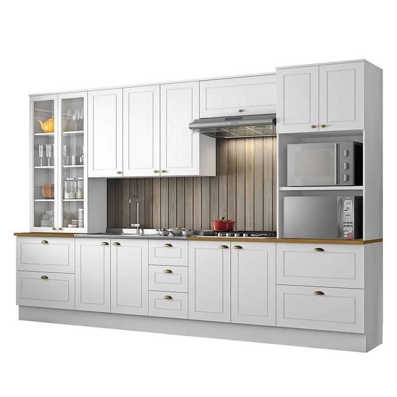 Cozinha Completa 6 Peças Americana Branco com Torre Quente 2 Fornos Tampo Nature - Móveis Henn