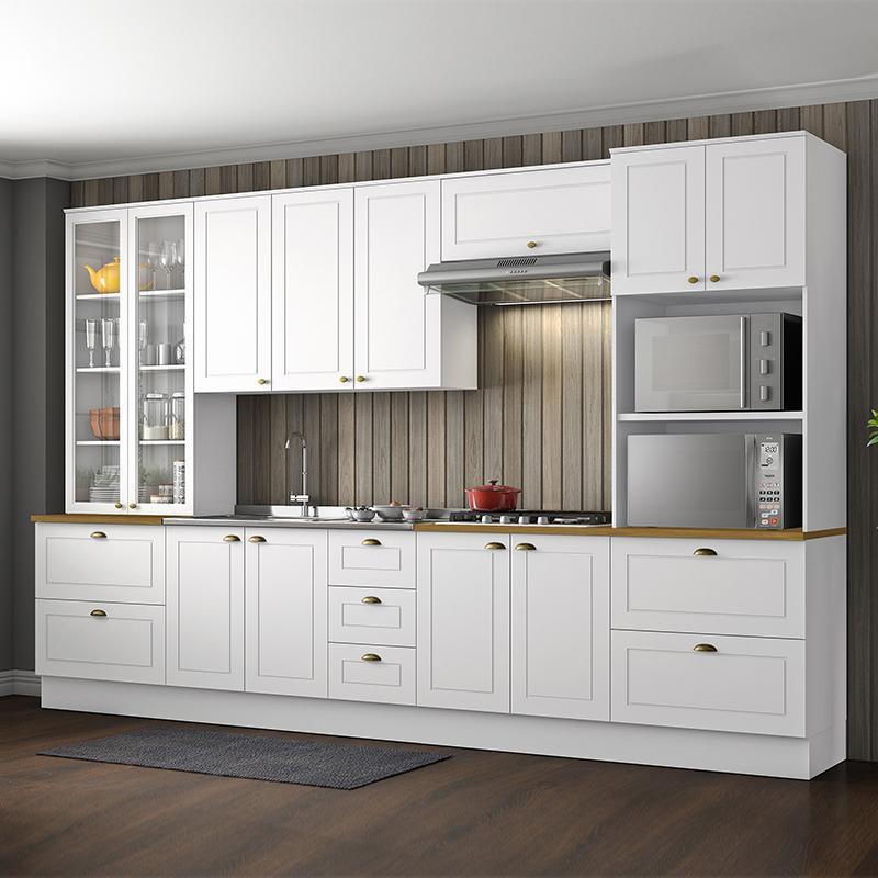 Cozinha Completa 6 Peças Americana Branco com Torre Quente 2 Fornos Tampo Nature - Móveis Henn