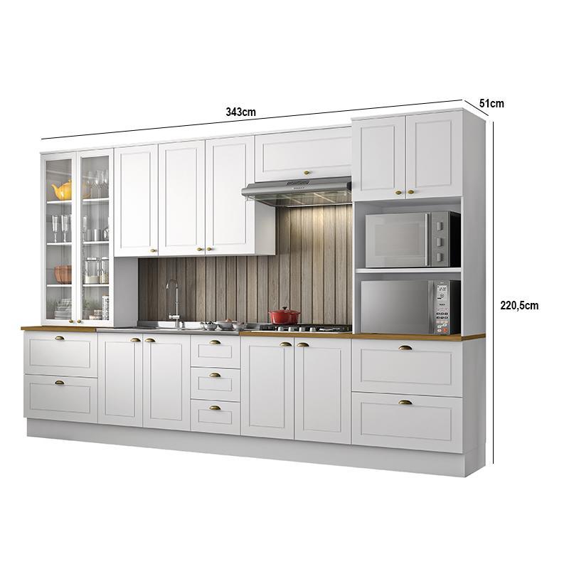 Cozinha Completa 6 Peças Americana Branco com Torre Quente 2 Fornos Tampo Nature - Móveis Henn