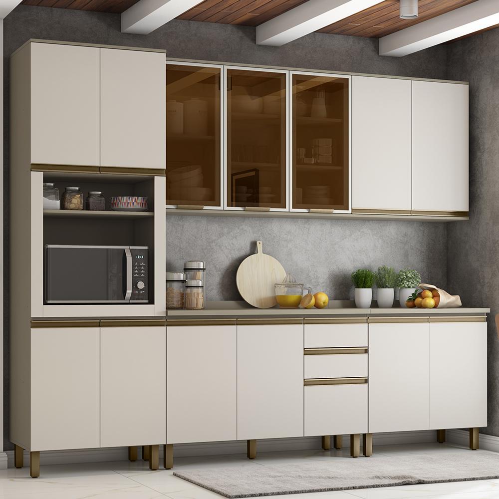Cozinha Completa 6 Peças Connect Duna/Cristal com Aéreo 3 Portas Vidro - Móveis Henn