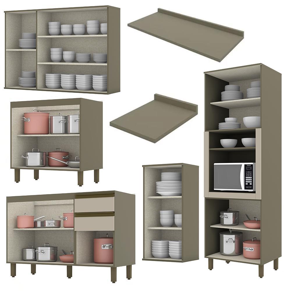 Cozinha Completa 6 Peças Connect Duna/Cristal com Aéreo 3 Portas Vidro - Móveis Henn
